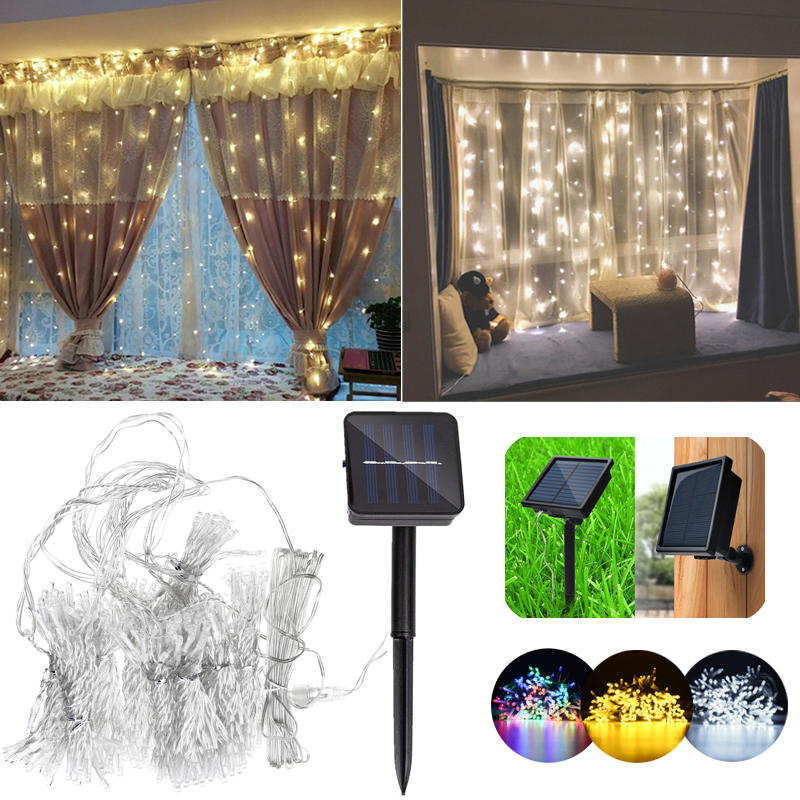 Solarbetriebene wasserdichte zwei Installationen 300 LEDs Fairy Curtain String Light für Weihnachten