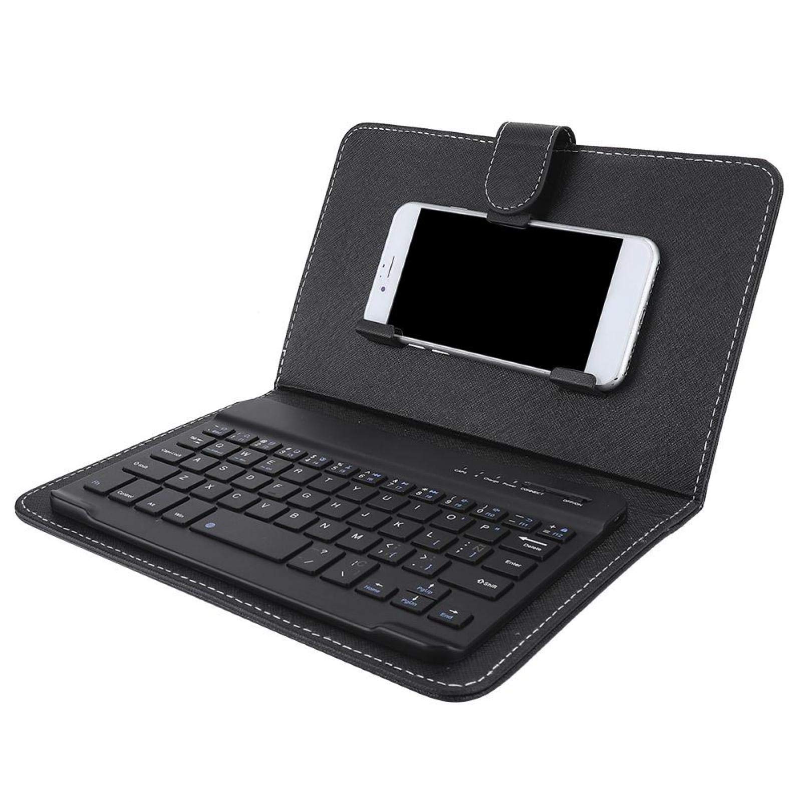 Dilwe Bluetooth Tastatur, kabellose Spanische Tastatur, Tragbare Tastatur mit Lederschutzhülle Handyhalter Geeignet für Smartphones, Laptops und Tablets
