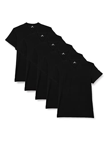 Lower East Herren T-Shirt mit V-Ausschnitt, 5er Pack, Einfarbig, Gr. Large, Schwarz