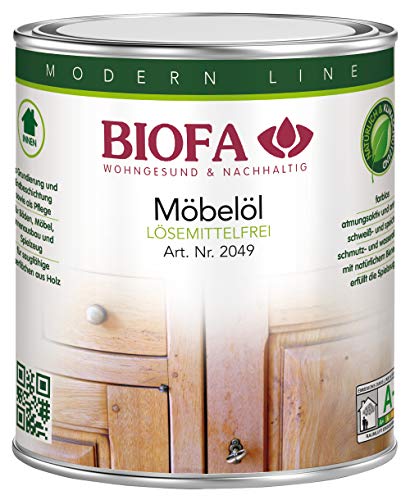 Biofa Möbelöl lösemittelfrei - Möbelpflege für rohe Holzmöbel, geölte Möbel, Innenausbau (0,375 Liter)