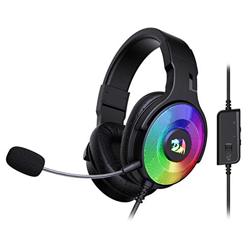 Redragon H350 Pandora RGB Gaming-Headset, dynamische RGB-Hintergrundbeleuchtung, Stereo-Surround-Sound, 50 mm Treiber, abnehmbares Mikrofon, Over-Ear-Kopfhörer, funktioniert für PC/PS4/Xbox One/NS