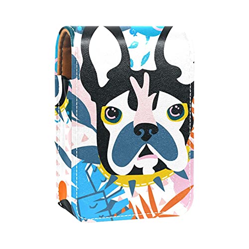 Make-up-Lippenstift-Etui für draußen, Cartoon-Hundemuster, tragbarer Lippenstift-Organizer mit Spiegel, Mini-Make-up-Tasche für bis zu 3 Lippenstifte, Mehrfarbig, 9.5x2x7 cm/3.7x0.8x2.7 in