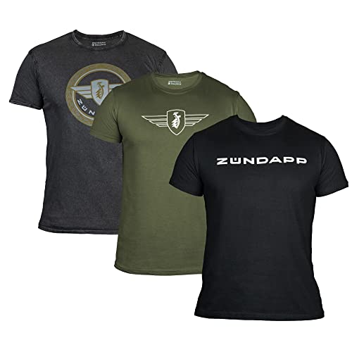 ZÜNDAPP T Shirt Herren oder Damen | Basic Tshirt 3er Set | Unisex Baumwoll T-Shirt 3er Pack (L, grau meliert + Oliv Uni + schwarz Uni)