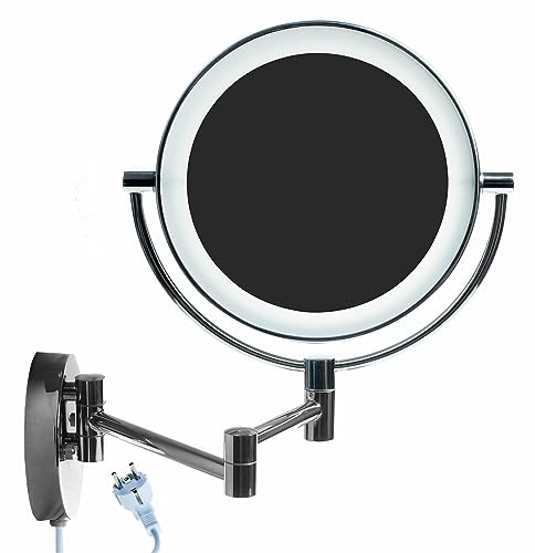 HIMRY LED Wandspiegel 7X Vergrößerung KosmetikSpiegel 8,5 Zoll, Wandmontage Beleuchtet Make-up Rasieren Spiegel, Arm Verstellbar, Doppelseitig Badezimmerspiegel Echtes Metall Verchromt KXD3129-7x