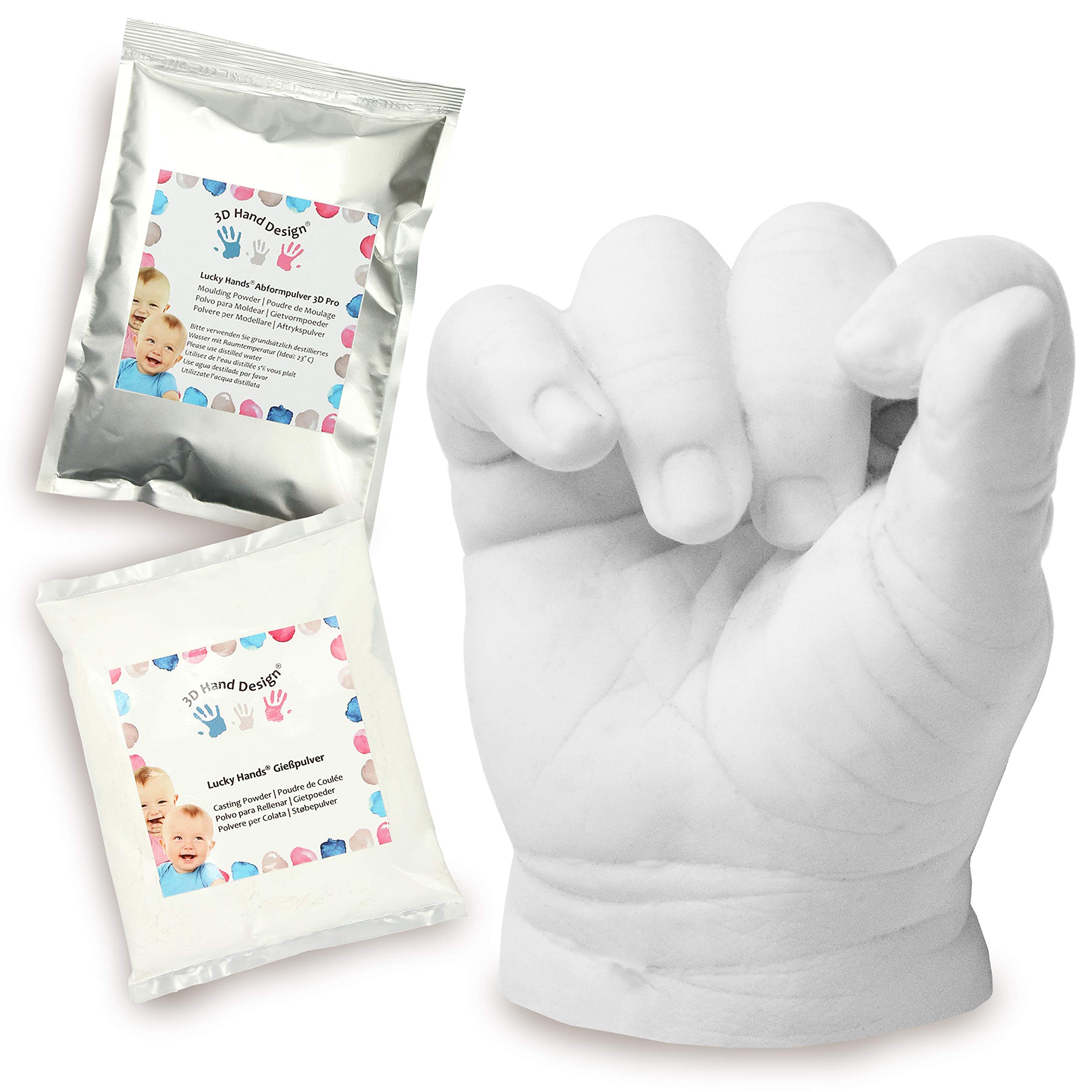 Lucky Hands® Gipsabdruck Baby Hand | Made in EU | Abformpulver und Gießpulver zum Abformen von Händen | Geschenk zum Muttertag (7-48 Monate, 6-10 Modelle)