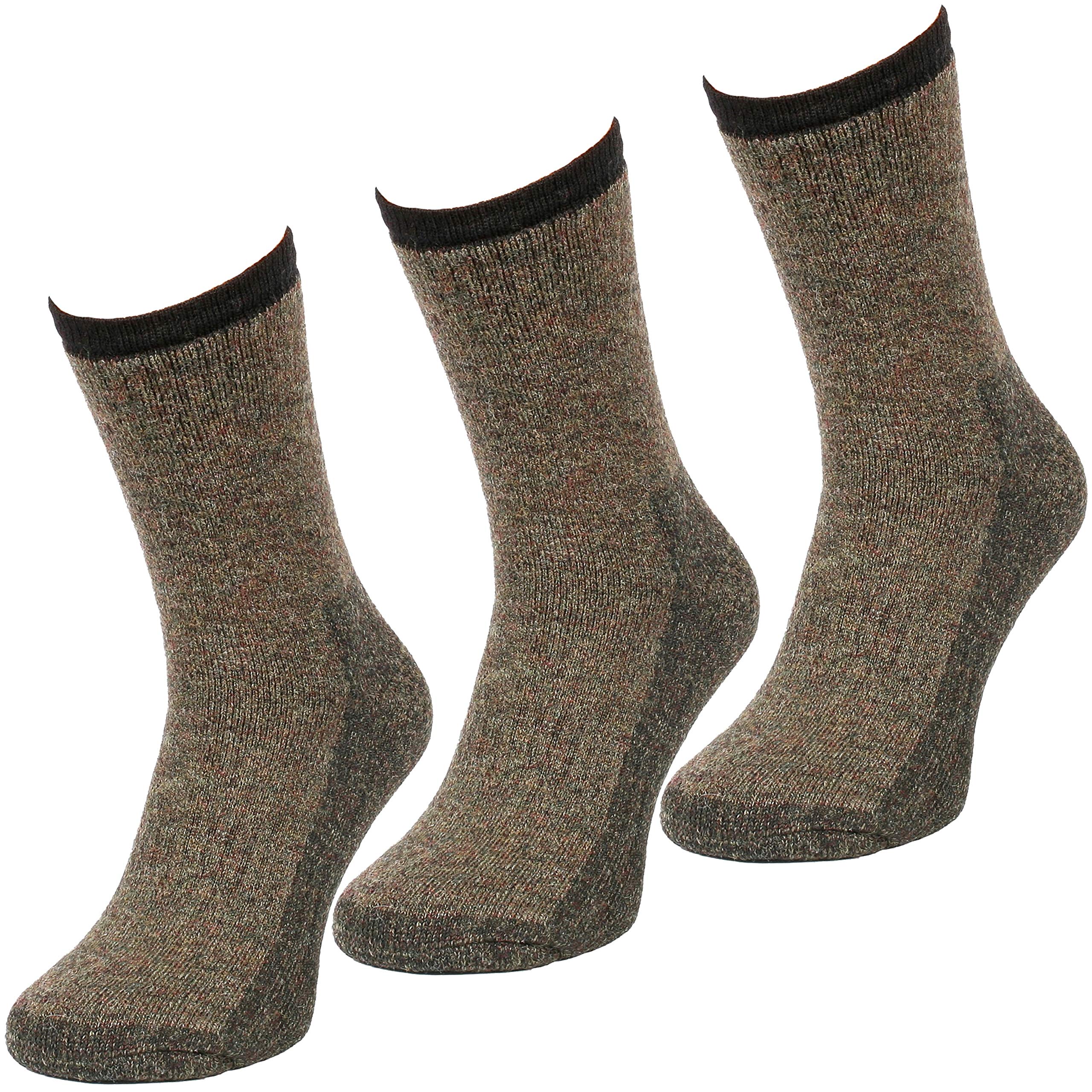 Comodo - Wandersocken Damen & Herren mit Merino Wolle | 3 Paar Thermosocken zum Wandern | atmungsaktive | antibakteriell | antirutsch | gepolsterte Unisex Wanderstrümpfe TRE10 gr 39-42 khaki | mouline