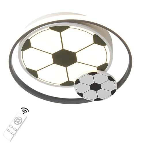 40W LED Deckenleuchte Kinderzimmer Jungen, Fußball Deckenlampe Dimmbar mit Fernbedienung Rund Deckenbeleuchtung Schlafzimmer Kinderzimmerlampe aus Eisen und Acryl, Schwarz & Weiß, Ø42cm