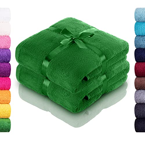 bonsport 2er-Set XXL Sauna Handtücher 80x200 cm - Saunatuch XXL mit Geschenk Schleife aus 100% Baumwolle - Saunahandtuch Badetuch groß, grün