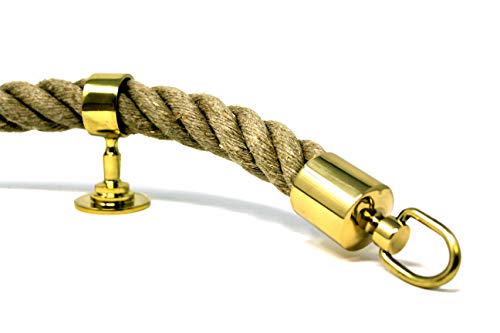 SEILFLECHTER - Handlauf Seil Set | bestehend aus 5 m Hanfseil in Trossenschlag Ø 30 mm, zwei Endkappen und fünf Zwischenträgern | Messing poliert