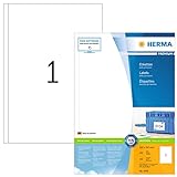 HERMA 4458 Universal Etiketten, 100 Blatt, 200 x 297 mm, 1 pro A4 Bogen, 100 Stück, selbstklebend, bedruckbar, matt, blanko Papier Klebeetiketten Aufkleber, weiß