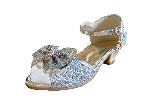 La Señorita Prinzessinnen Schuhe ELSA - Kinder Schuhe Mädchen - Brauts Schuhe - Silber - halb offene Schuhe - Spanishe Flamenco Shuhe (Numeric_34)