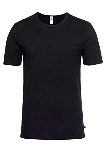 HIS Herren Basic T-Shirt mit Rundhals-Ausschnitt Slim fit Baumwolle Stretch | 2 Stück | schwarz, Gr. L