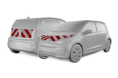 reflecto Kfz-Warnmarkierung passgenau für VW UP 5-Türer Baujahr ab 2016 - rot-weiß, selbstklebend - aus Orafol ORALITE 5921M Reflexfolie - gemäß DIN 30710 (Front und Heck)