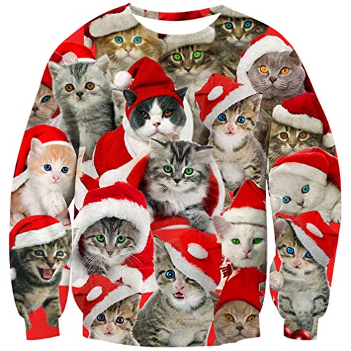 Goodstoworld 3D Christmas Pullover Katze Jugendliche Mädchen Herren Cat Lustige Weihnachtspullover Hässliche Hemd Kleider XXL