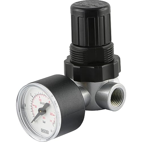 Fittingteile - Mini Druckluftregler - vordruckabhängig - 340 l/min - Druckminderer inkl. Manometer (Gewinde: G 1/4" - Druckregelbereich: 0,1-3,5 bar)