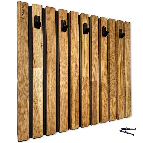 FLEXISTYLE Kleiderhaken wand Wandgarderobe Garderobe Holz Eiche Lamellen Schwarz 4 Dimensionen (60x60cm)