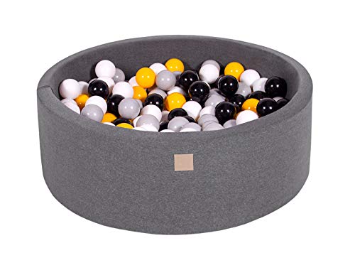 MEOWBABY Bällebad 90X30cm/200 Bälle ∅ 7Cm Rund Bällepool Für Kinder Spielbad Ball Pit Kinderzimmer Kugelbad Bällebäder Made in EU Dunkelgrau: Grau/Weiß/Schwarz/Gelb