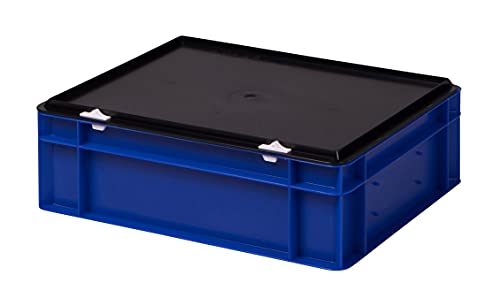Stabile Profi Aufbewahrungsbox Stapelbox Eurobox Stapelkiste mit Deckel, Kunststoffkiste lieferbar in 5 Farben und 21 Größen für Industrie, Gewerbe, Haushalt (blau, 40x30x13 cm)