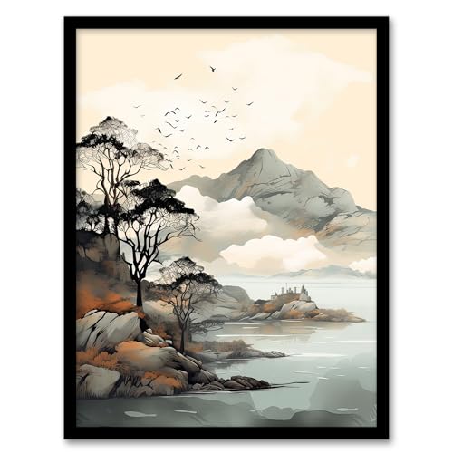 Autumn Coastal Landscape in Scottish Highlands Artwork Framed Wall Art Print A4