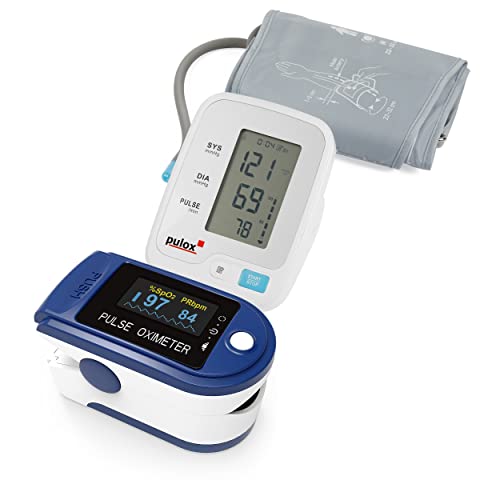 Pulsoximeter Pulox PO-200 Solo Dunkelblau Set mit Blutdruckmessgerät BMO-120