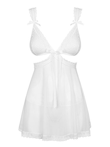 Obsessive Swanita Babydoll Nachthemd String Damen Nachtwäsche Set Spitze Regulierbar, Größe 2XL, Weiß