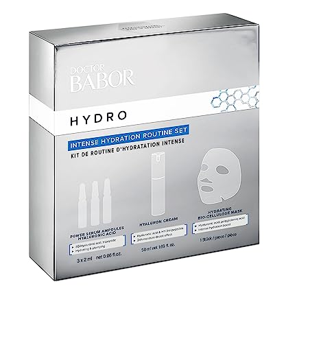 DOCTOR BABOR Hydro Set, mit Feuchtigkeitsprodukten, Creme, Ampullen und Maske, intensive Feuchtigkeitsversorgung, frischer und rosiger Teint, 3 Teile