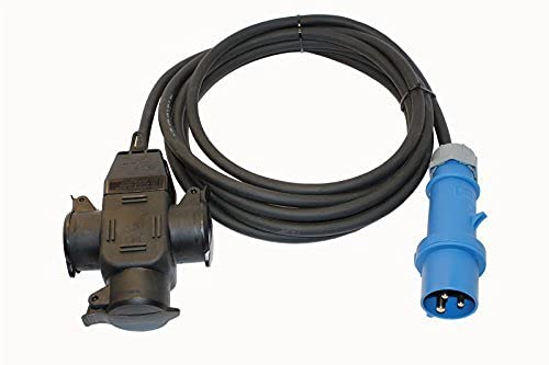 CEE Adapterleitung 15m CEE 3P Stecker auf Schuko 3-Fach Kupplung H07RN-F 3x2,5 mm² (IP44 - Außenbereich) AC 230V / 16A