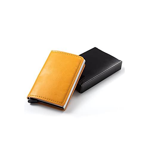 TABKER Herren Geldbörse Sicherheit SMART Brieftasche Diebstahl Diebstahl Männer und Frauen Karte Geldbörse Metall Aluminium Feste schlanke kleine Kurze Brieftasche (Color : Yellow)