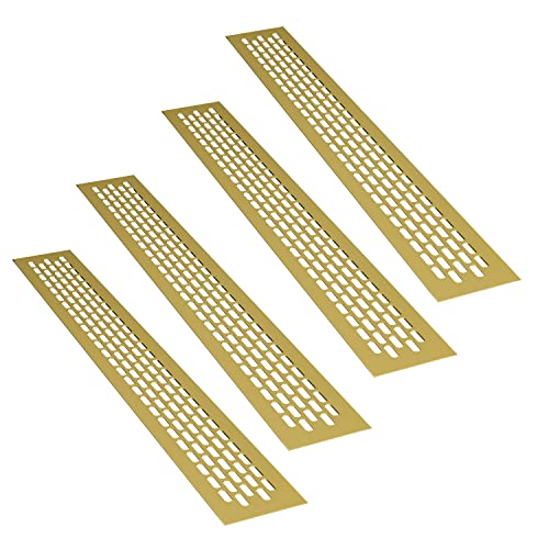 sossai® Aluminium Lüftungsgitter - Alucratis (4 Stück) | Rechteckig - Maße: 48 x 6 cm | Farbe: Gold | pulverbeschichtet