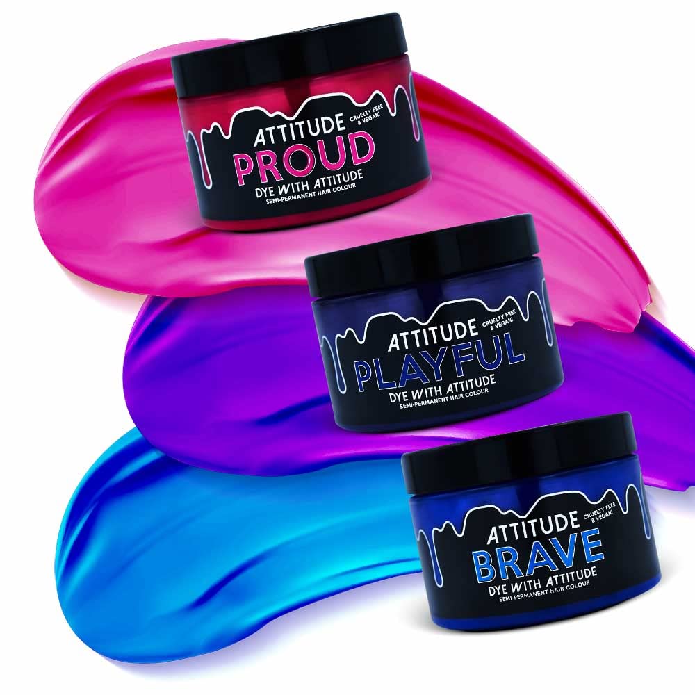 Attitude Hair Dye Haarfärbemittel Semipermanenter Haarfarbstoff COTTON CANDY Trio Kombiset mit 3 Töpfen Haarfärbemittel Blau/Rosa/Lila