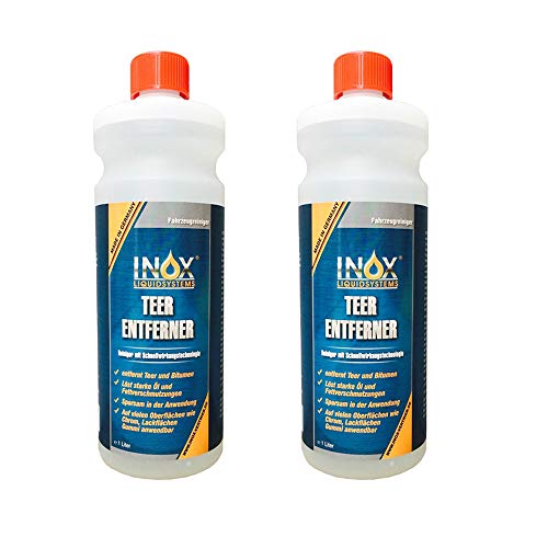 INOX® Auto Teerentferner 2 x 1L - Teerreiniger für Innenraum und Außen - Klebstoffentferner Baumharzentferner - Industriereiniger schonend zu Autolack und Chrom