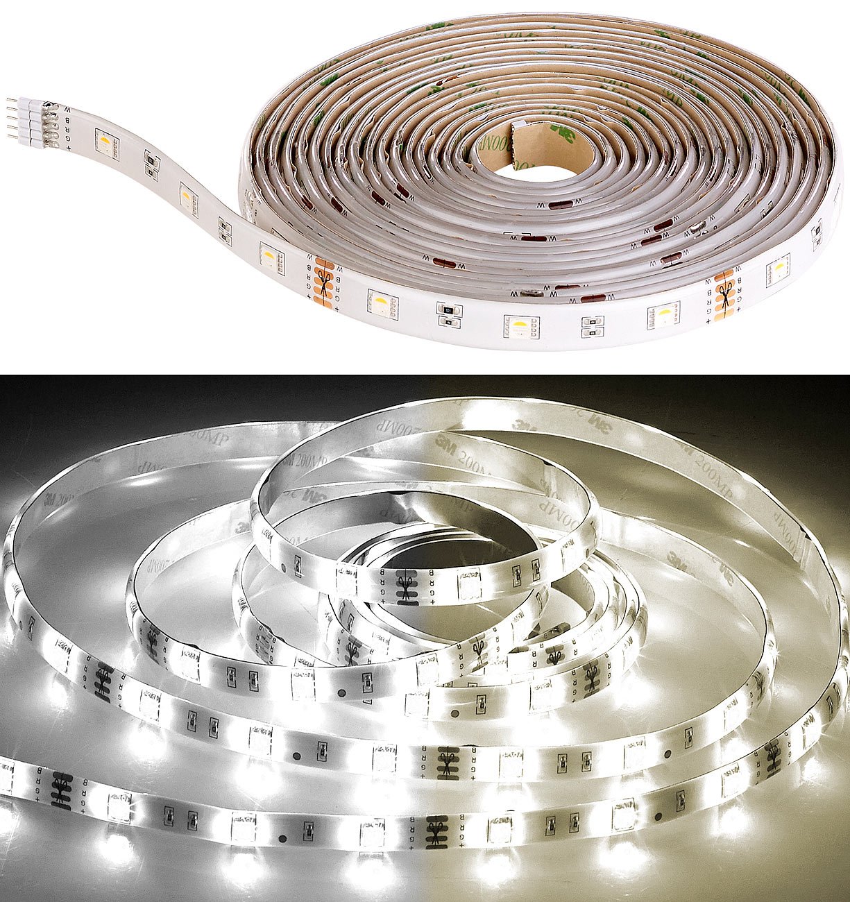 Luminea Zubehör zu LED-Strips Alexa: LED-Streifen-Erweiterung LAT-530, 5 m, 800 Lumen, warm/kaltweiß, IP44 (LED-Stripe-Sets, LED Glasbodenbeleuchtung, Smart Home)