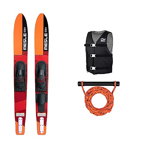 Mesle Wasser-Ski Set XPlore 157 cm mit Weste Promo + Leine Set, Anfänger und Fortgeschrittene Combo-Ski Ausrüstung für Jugendliche und Erwachsene