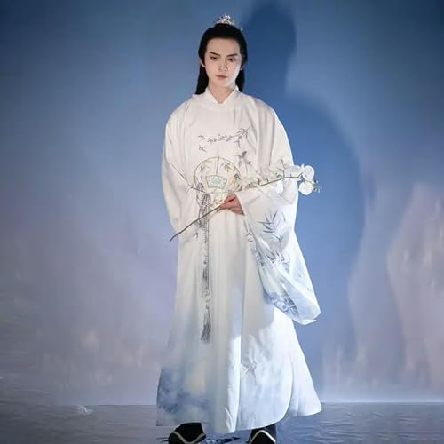AJOHBM Hanfu-Kleid im chinesischen Stil, Rundhalsausschnitt, Bambus, bedruckt, langärmelig, mit dickem Umhang, Ritter-Kostüm, für Herren
