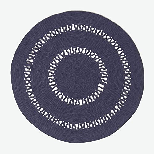 Homescapes dunkelblauer Teppich, rund, 70 cm, gehäkelter Teppich/Vorleger aus Baumwolle im Retro-Look mit Loop-Muster, flach gewebter Teppich für Schlafzimmer, Wohnzimmer, Flur oder Küche, blau