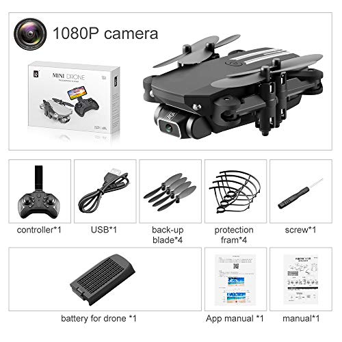 FidgetFidget Mini-Drohne, Drohne mit 4K / 1080P HD-Kamera, Halten der Druckhöhe, Headless-Modus, Ein-Tasten-Auto-Return/Land Off, faltbar, Geeignet für Anfänger Schwarz 1080P