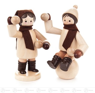 Rudolphs Schatzkiste Miniatur Schneeballschlacht groß Natur (2) Höhe ca 12 cm NEU Erzgebirge Weihnachtsfigur Holzfigur