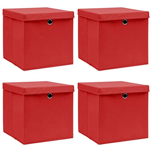 Lechnical Aufbewahrungsboxen mit Deckel, Vliesstoff Lagerung Organizer Organizer Basket Box Container Bin, 32x32x32 cm, rot, 4 Stück pro Se