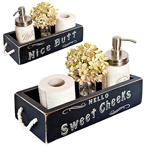 Nice Butt Badezimmer-Dekorbox, 2 Seiten mit lustigen Sprüchen – lustiger Toilettenpapierhalter, Toilettenpapier-Aufbewahrung, rustikale Badezimmerdekoration oder Windel-Organizer (schwarz)