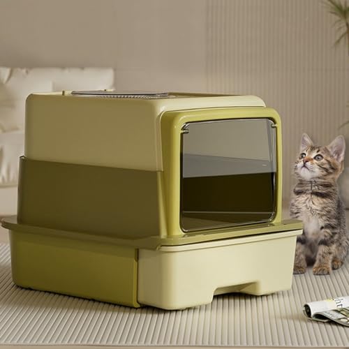 Katzenklo Katzentoilette mit Deckel Schaufel Ausziehbares Tablett Geschlossene UV-Desinfektion Katzentoilette für Katzen bis 15 kg Auslaufsicherer Boden