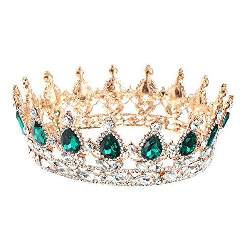 frcolor Royal Kristall Diadem Strass Brautschmuck Krone Prinzessin Haarband Kopfbedeckung für Festzug Hochzeit (grün)