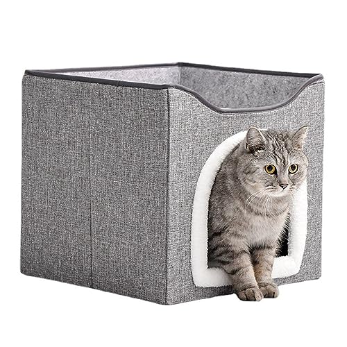 TPPIG Haustierbett, doppellagig, Katzenbett für den Innenbereich, überdachte Haustierhöhlenbetten und Möbel mit Kratzunterlage und Versteckhütte