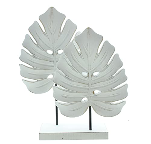 FRANK FLECHTWAREN Deko-Objekt Blätter, moderner Shabby-Look, weiß, MDF, Maße: 26 x 7 x 32 cm