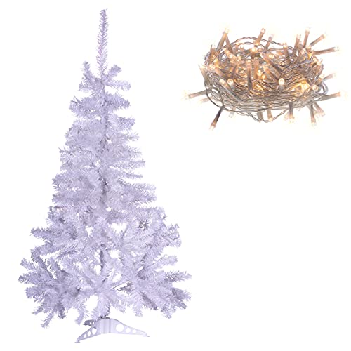 Nipach künstlicher Weihnachtsbaum weiß Christbaum Tannenbaum 120 cm mit Ständer zzgl. 100 LED Lichterkette warmweiß Weihnachtsdeko