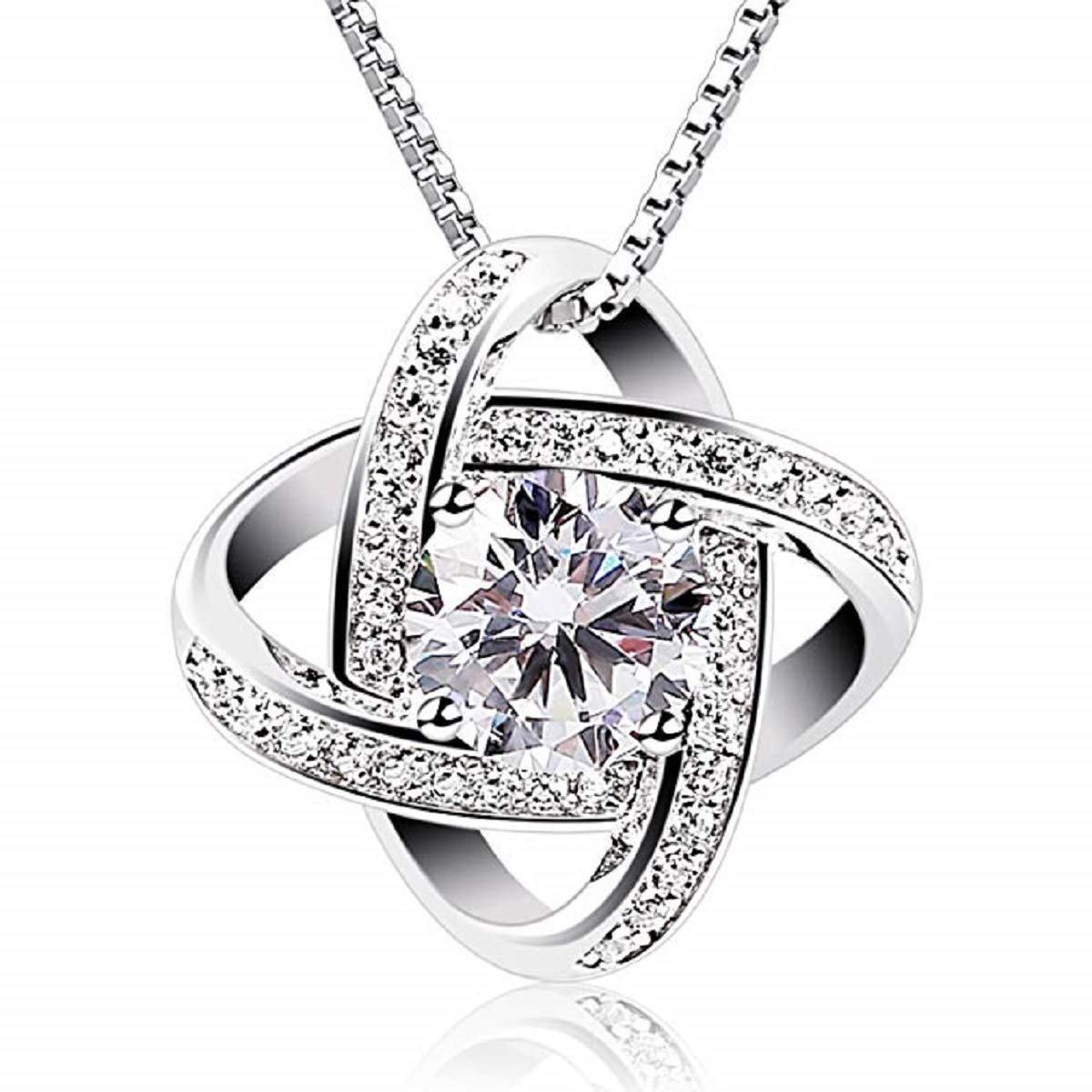 Miya® Luxus 925 Sterling Silber Kette Halskette mit Kristall Twist-Würfel