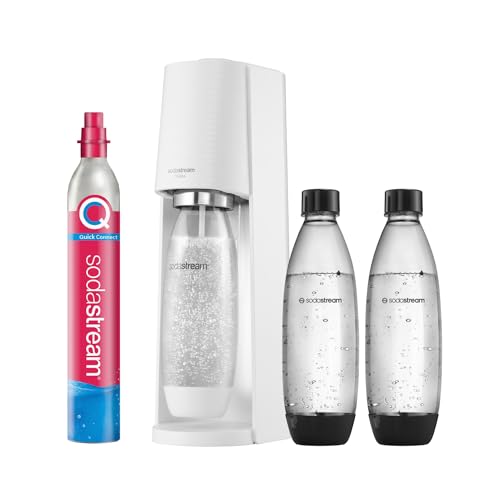 SodaStream Wassersprudler TERRA Promopack mit CO2-Zylinder und 3x 1L spülmaschinenfeste Kunststoff-Flasche, Höhe 44cm, Weiß