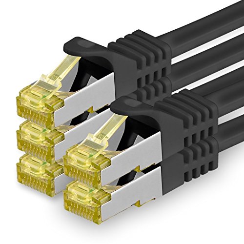 1aTTack.de Cat.7 Netzwerkkabel 7,5m - Schwarz - 5 Stück - Cat7 Ethernetkabel Netzwerk LAN Kabel Rohkabel 10 Gb/s (SFTP PIMF LSZH) Set Patchkabel mit Rj 45 Stecker Cat.6a