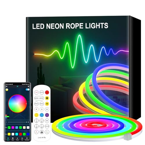 Lumtang Led Strip RGB, Led Streifen 10M Bluetooth, IP65 Wasserdichte Flexible Neon Led Strips, 24V Led Lichtband für außen mit Fernbedienung, Raum und Außendekoration (5M)