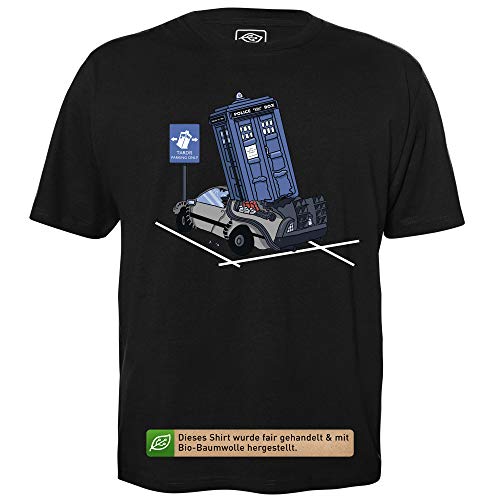 Tardis Parking Only - Herren T-Shirt für Geeks mit Spruch Motiv aus Bio-Baumwolle Kurzarm Rundhals Ausschnitt, Größe M