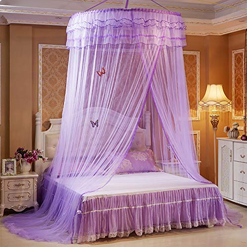 Shanrya Princess Lace Style Moskitonetz, Faltbare runde Bett Baldachin, Bett Baldachin, für Kinder Mädchen Baby Kinder(Purple)